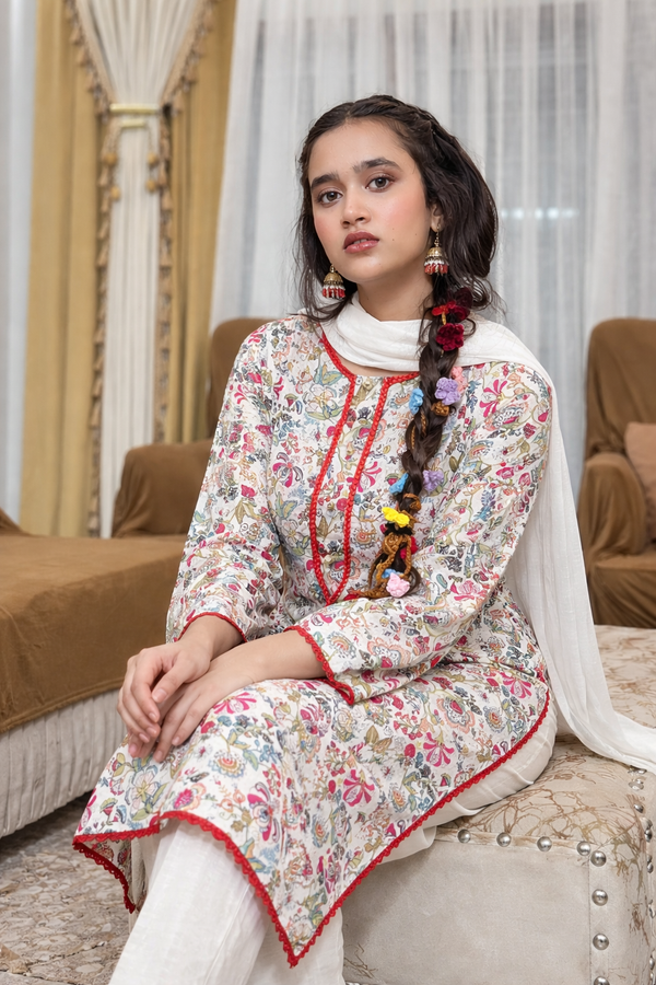 Soft Ivory Base With Delicate Floral Print