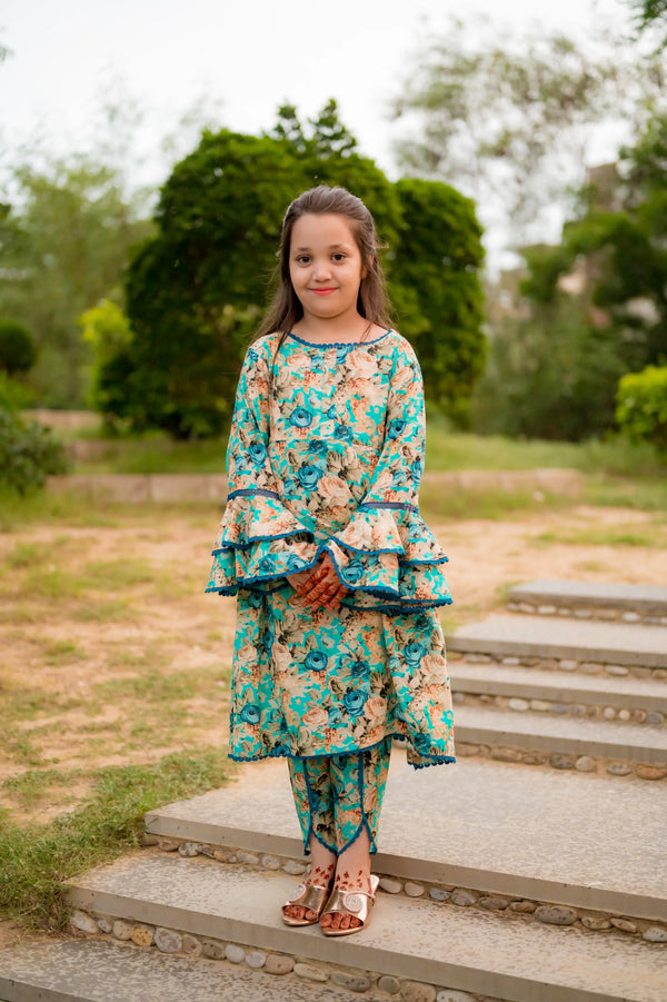 Floral Digital Print Sea Green