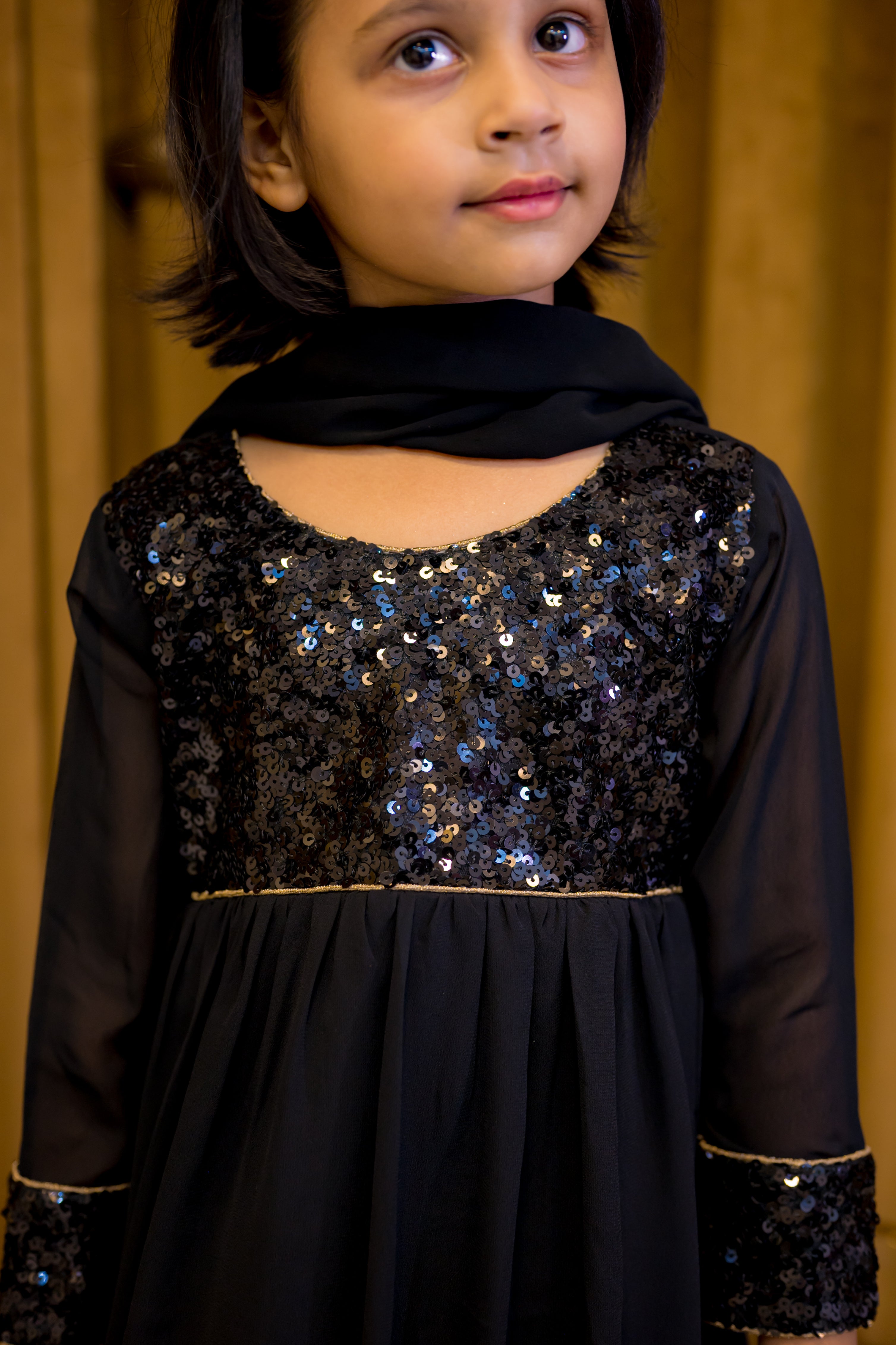 Black Georgette Frock With Sequence Work 3 Piece Suit