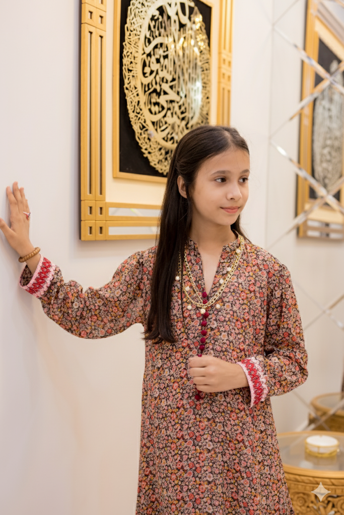 Multicolor Floral Print 2 Piece Long Frock