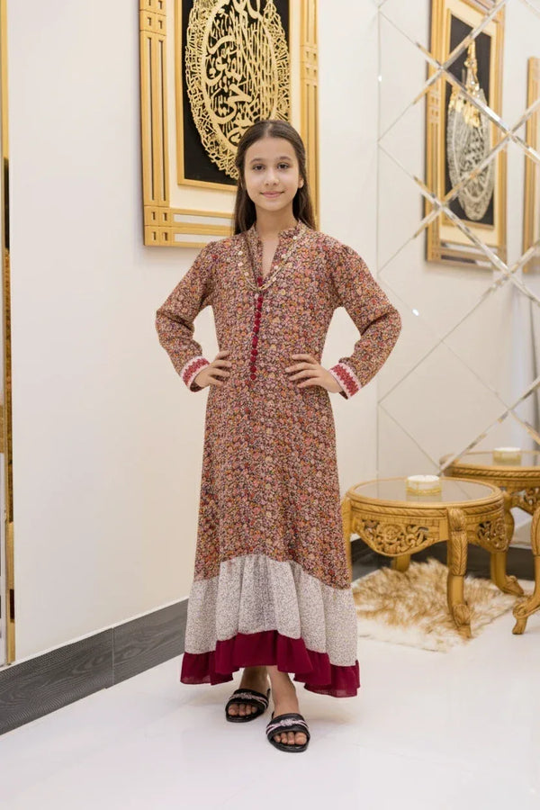 Multicolor Floral Print Long Frock