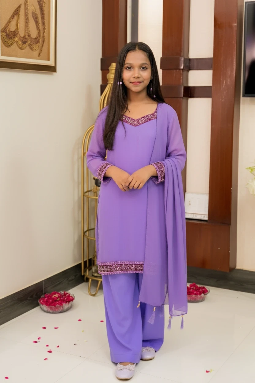 Levender Embellished 3 Piece Georgette Suit