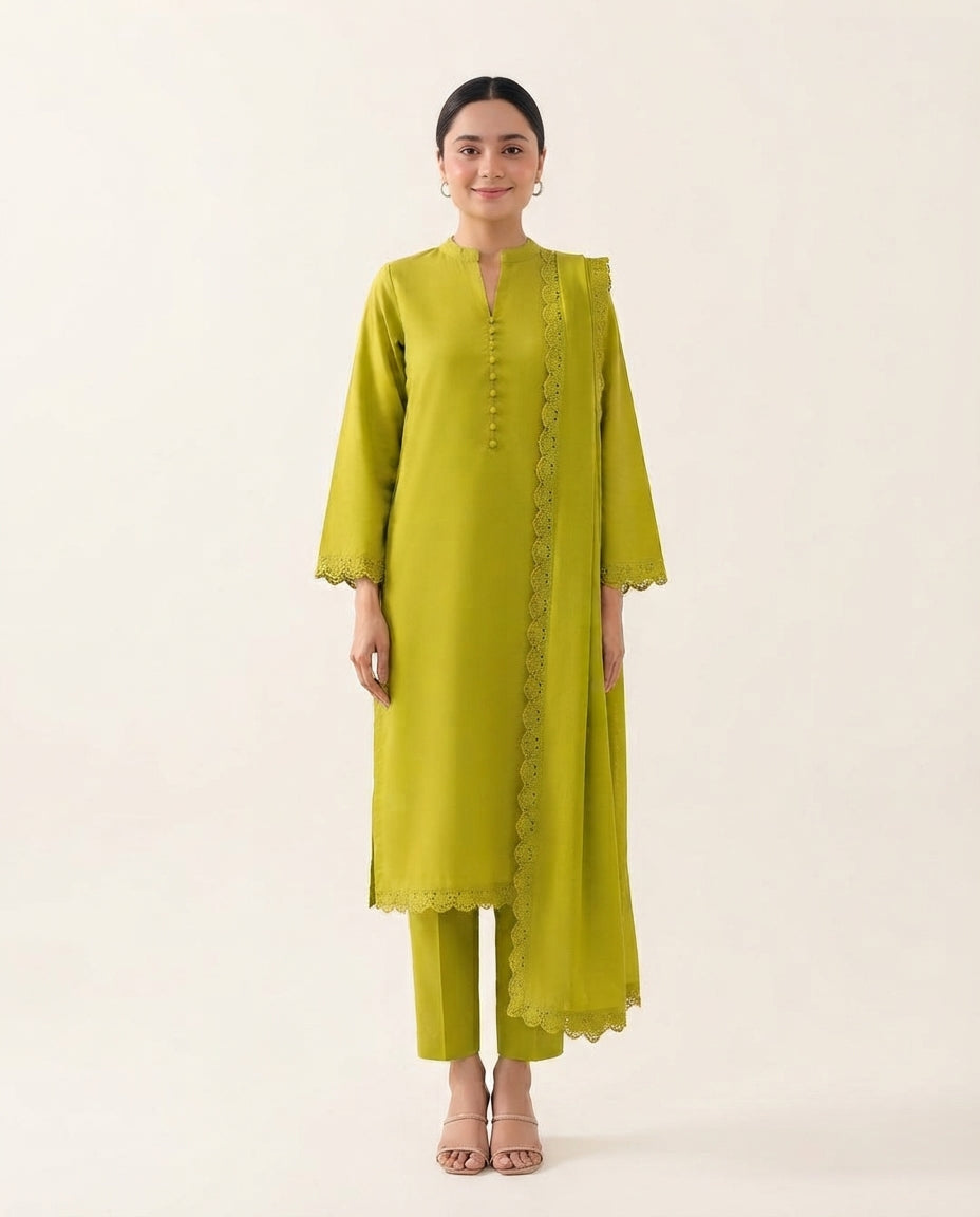 Lime Green Georgette 3 Piece Suit (Adults)