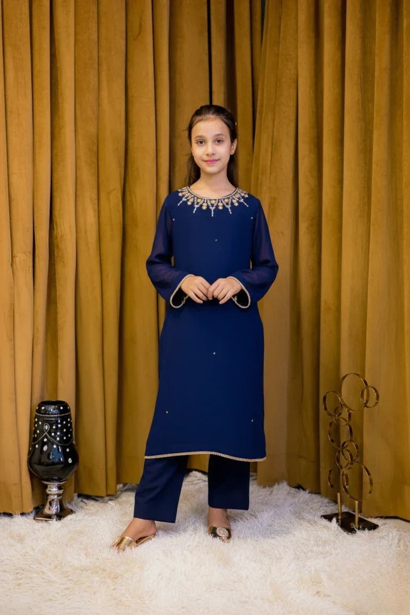 Embroided Neck Georgette 3 Piece - Shade For Teen 