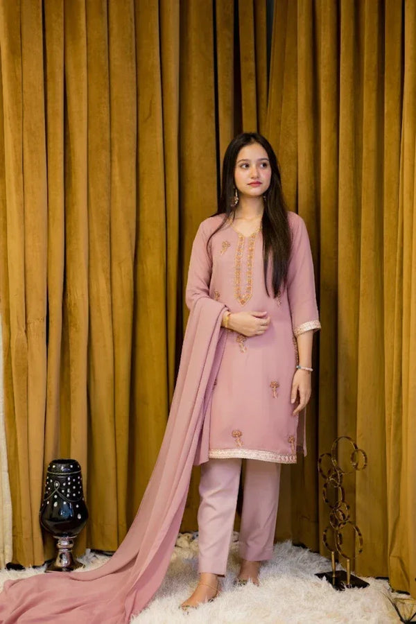 Embraided Tea Pink Georgette