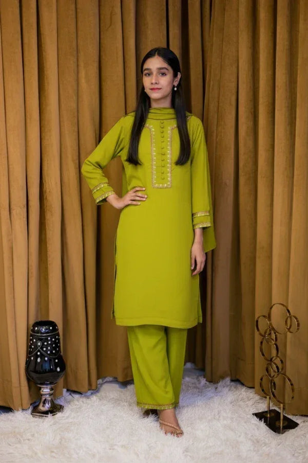 Lime Green Georgette 3 Piece Suit (Teens)