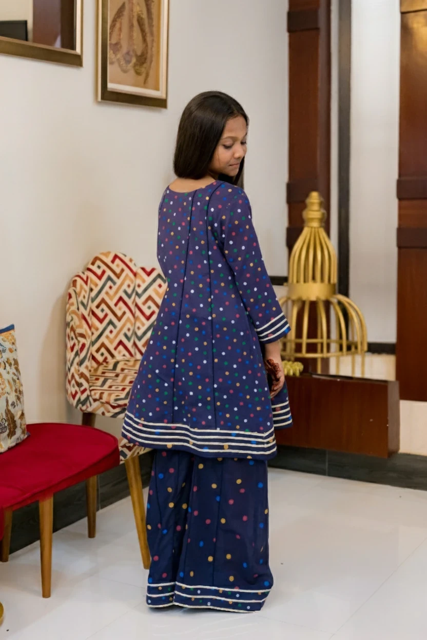 Indigo with Multi Color Polka Dot 3 Piece Lawn