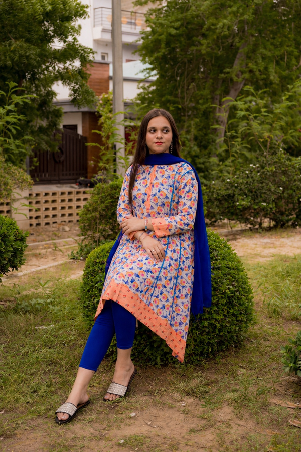 Cotton Crape Floral 3 Piece Air Line Shirt