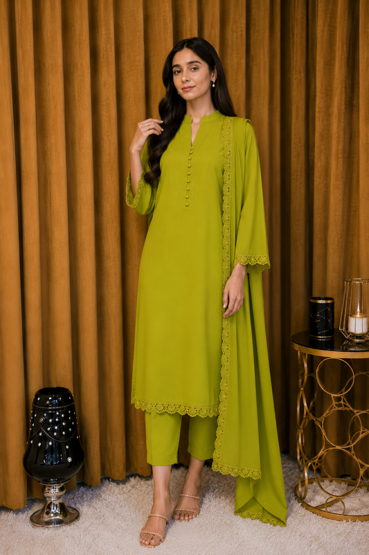 Lime Green Georgette 3 Piece Suit (Adults)