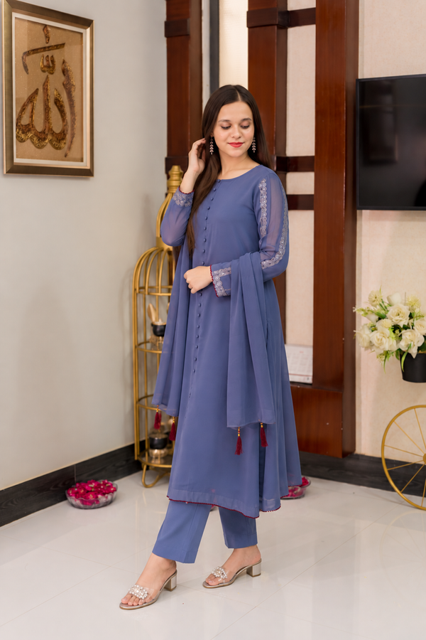Grey periwinkle Georgette Suit (Adults)