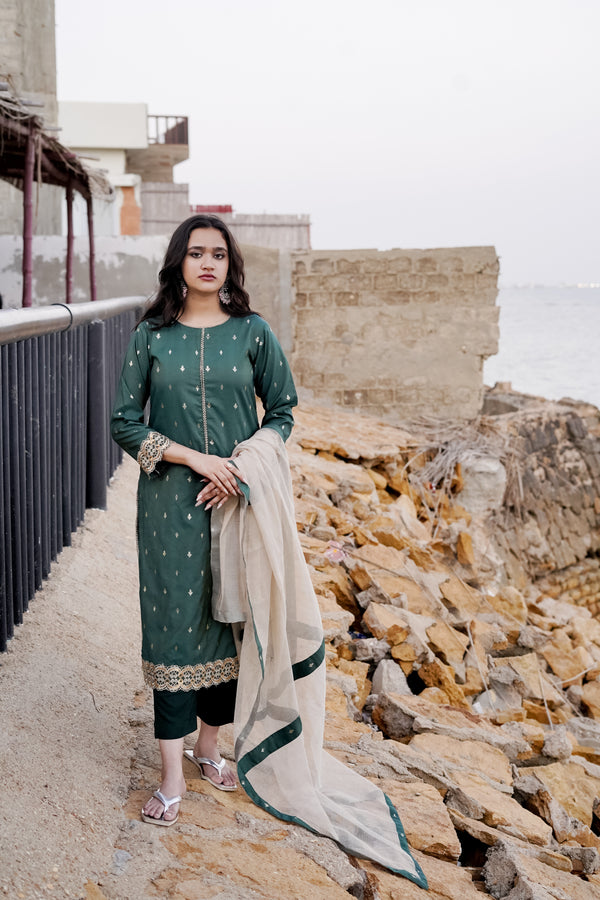 Elegant Jacquard 3 Piece Suit