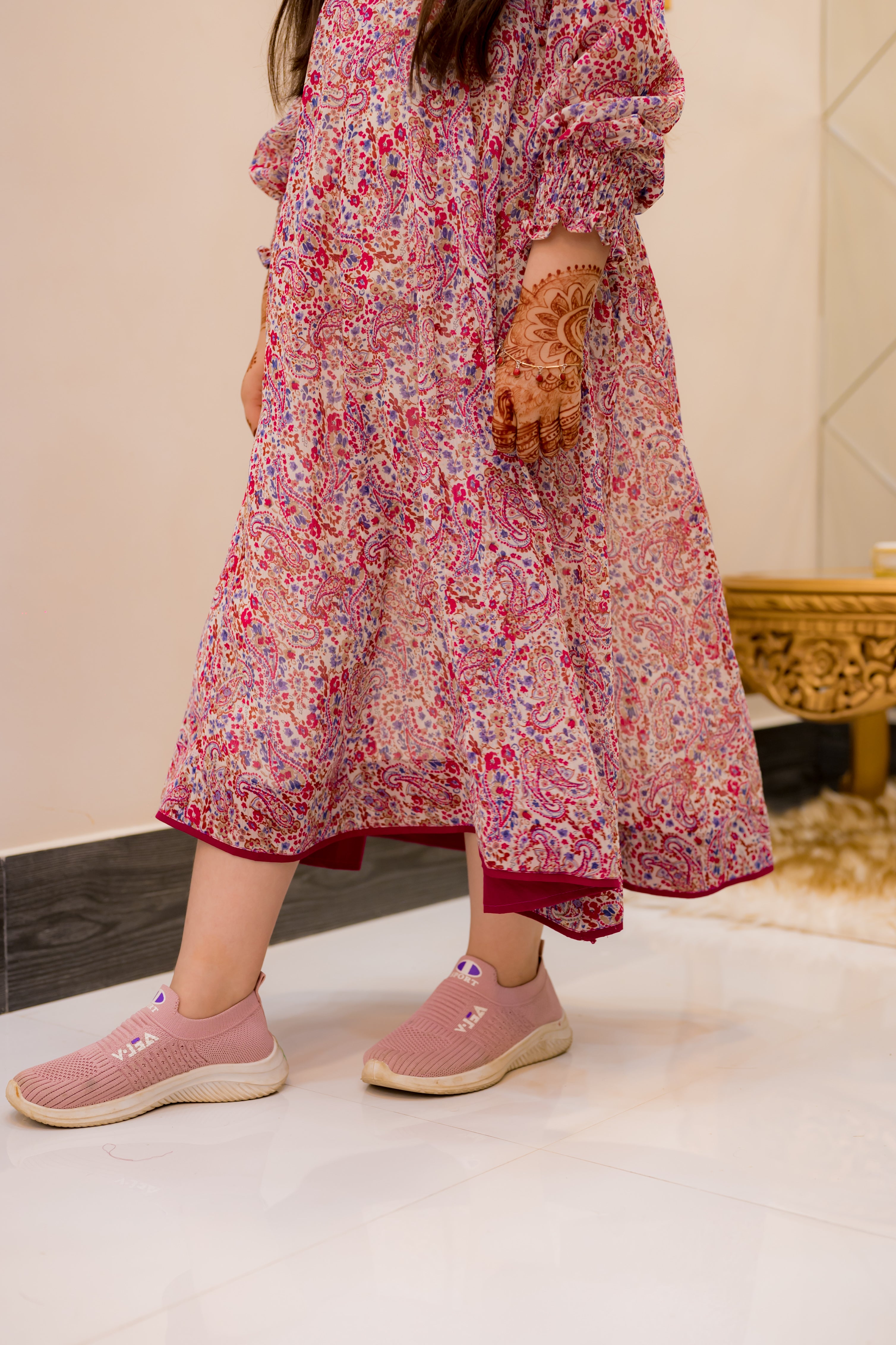 Creambase Multicolor Floral 2 Piece Kalidar Frock