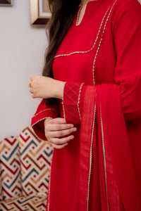 Traditional Red Cotton Crush 3 Piece Suit