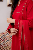 Traditional Red Cotton Crush 2 Piece Suit