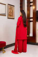 Traditional Red Cotton Crush 2 Piece Suit