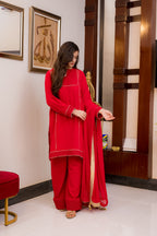 Traditional Red Cotton Crush 2 Piece Suit