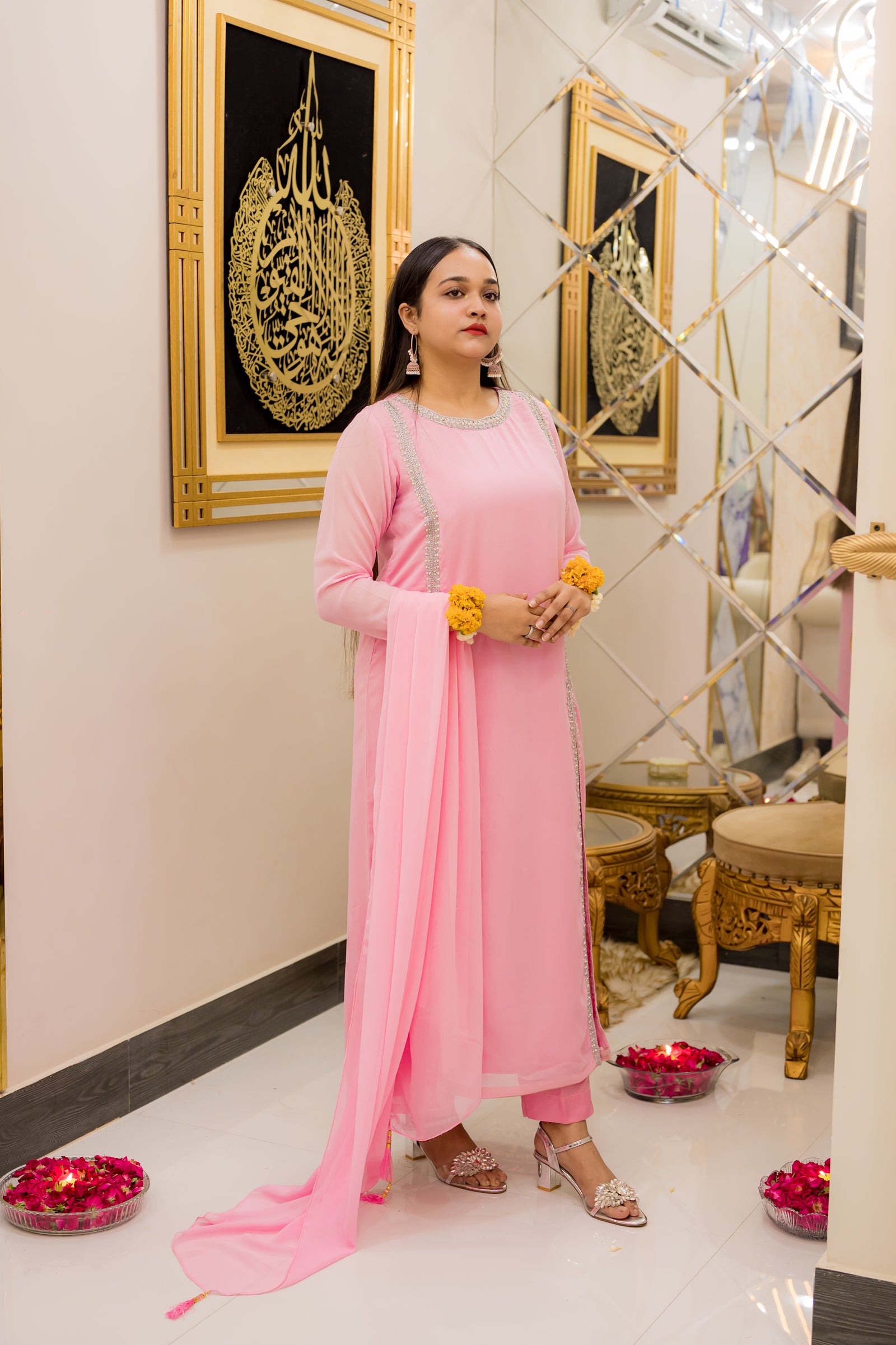 Pink 3 Piece Georgette Suit (Teens)