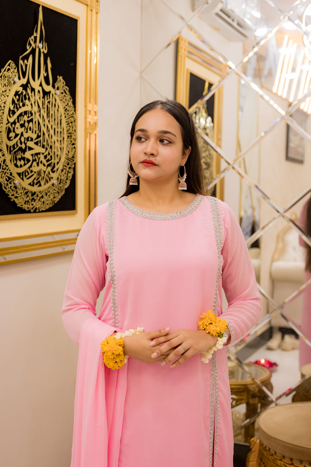 Pink 3 Piece Georgette Suit