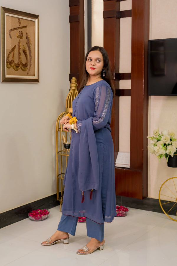 Grey periwinkle Georgette Suit (Teens)