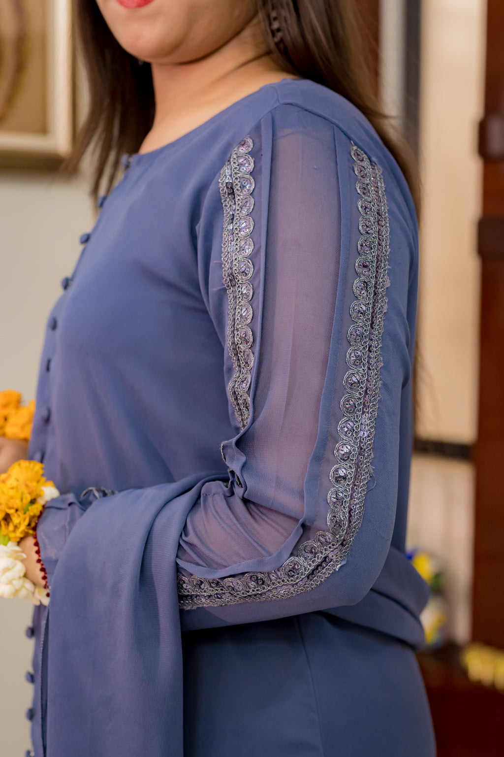 Grey periwinkle 3 Piece Georgette Suit