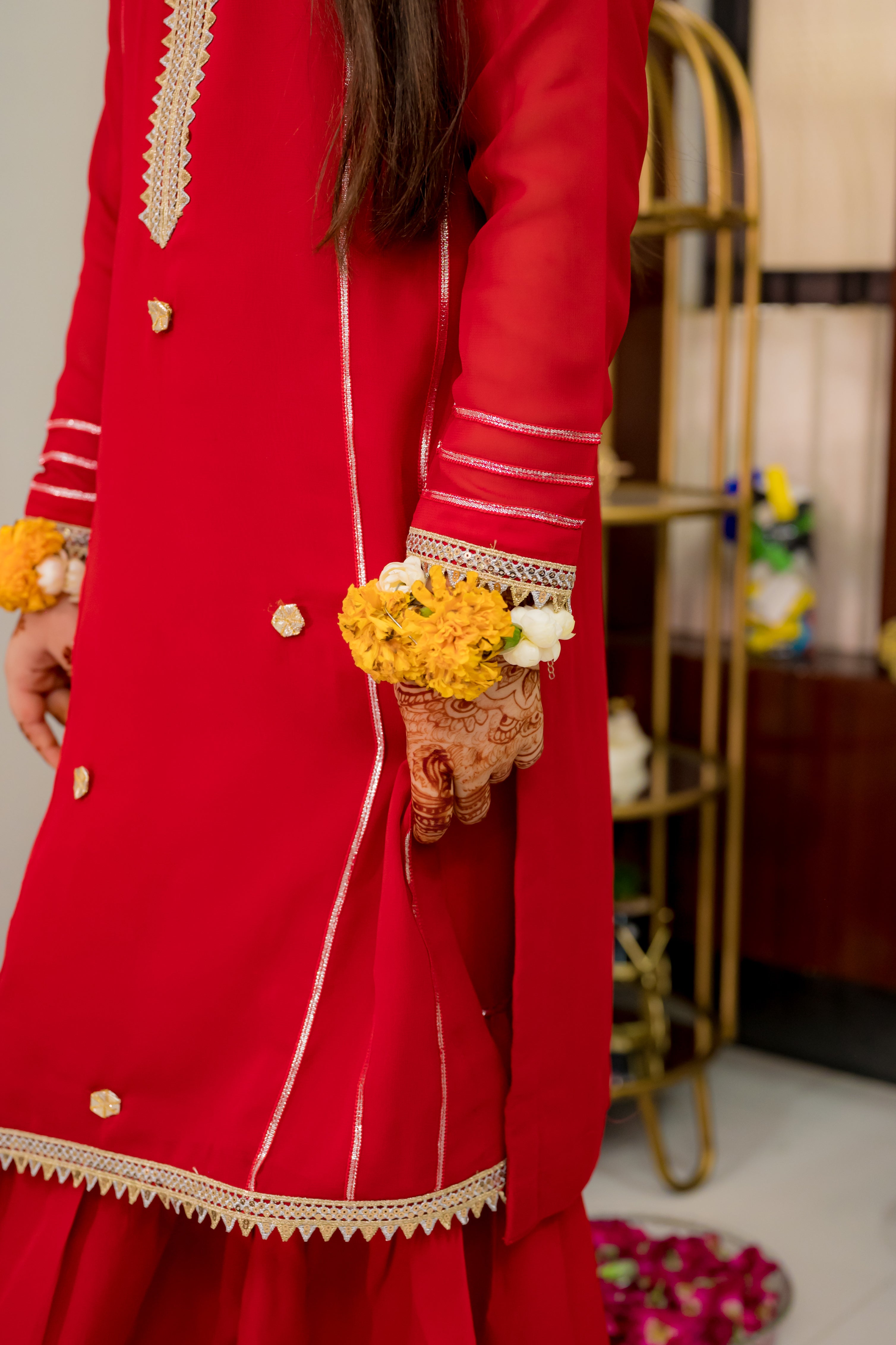 Red Georgette 3 Piece Suit With Gharara