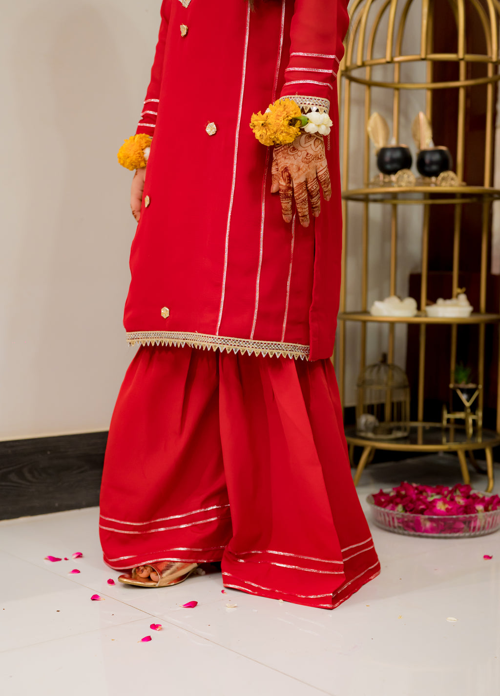 Red Georgette 3 Piece Suit With Gharara