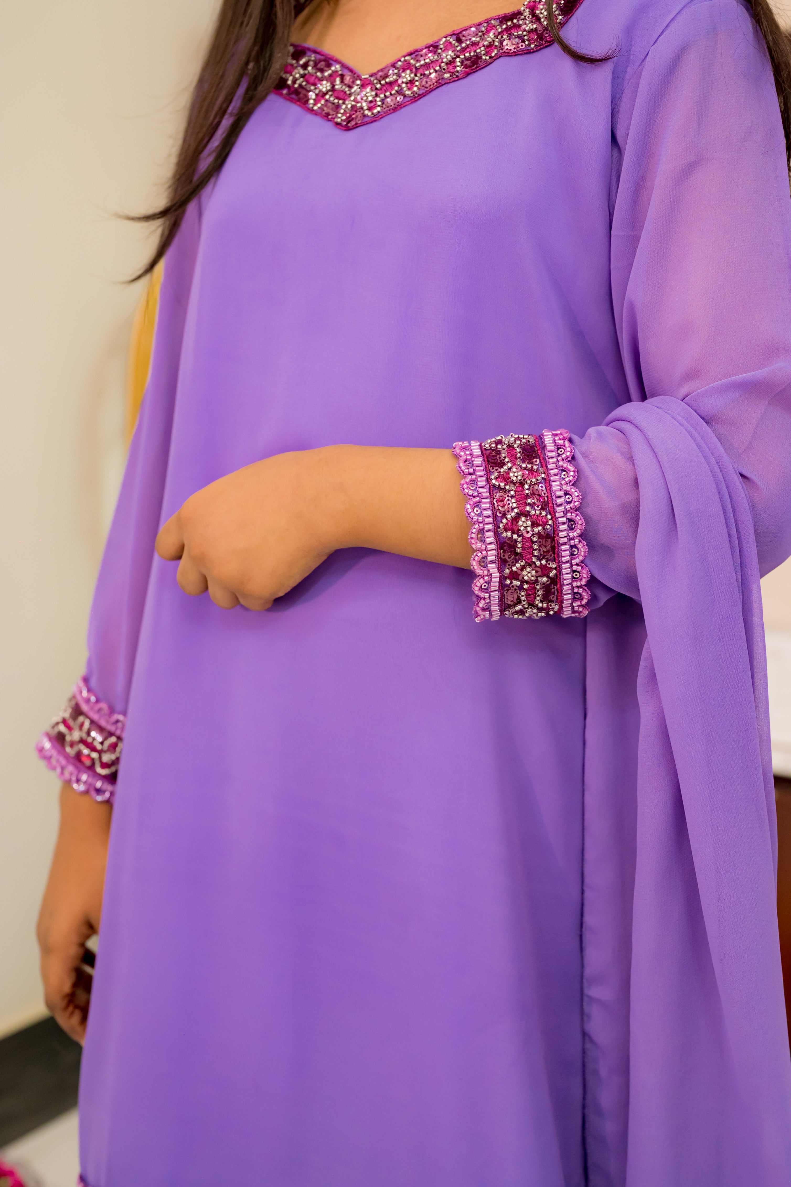 Levender Embellished 3 Piece Georgette Suit