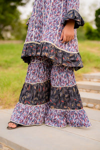 Floral Print Digital Lawn With Gharara - Shade For Teen 