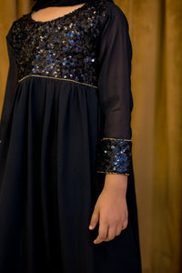 Black Georgette Frock With Sequence Work - Shade For Teen 