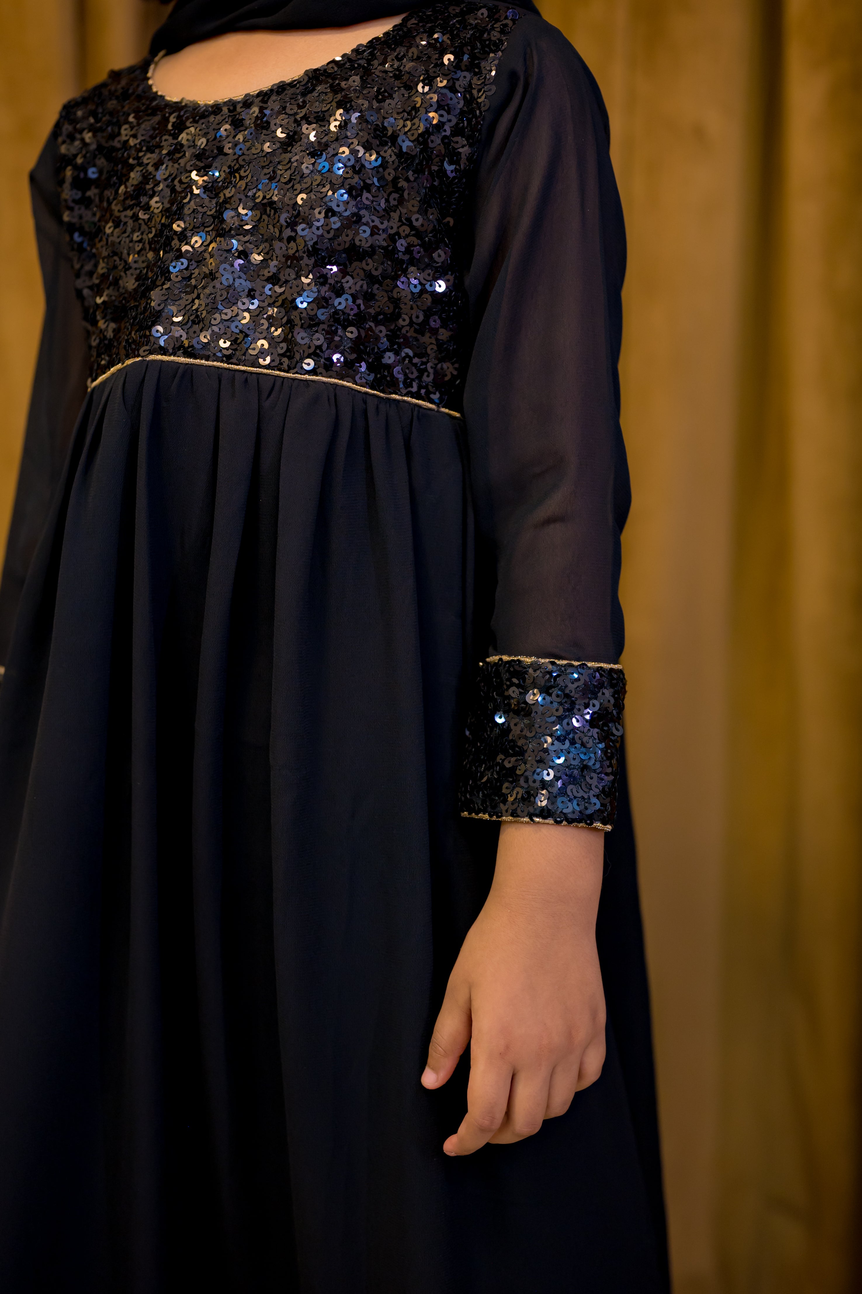 Black Georgette Frock With Sequence Work 3 Piece Suit