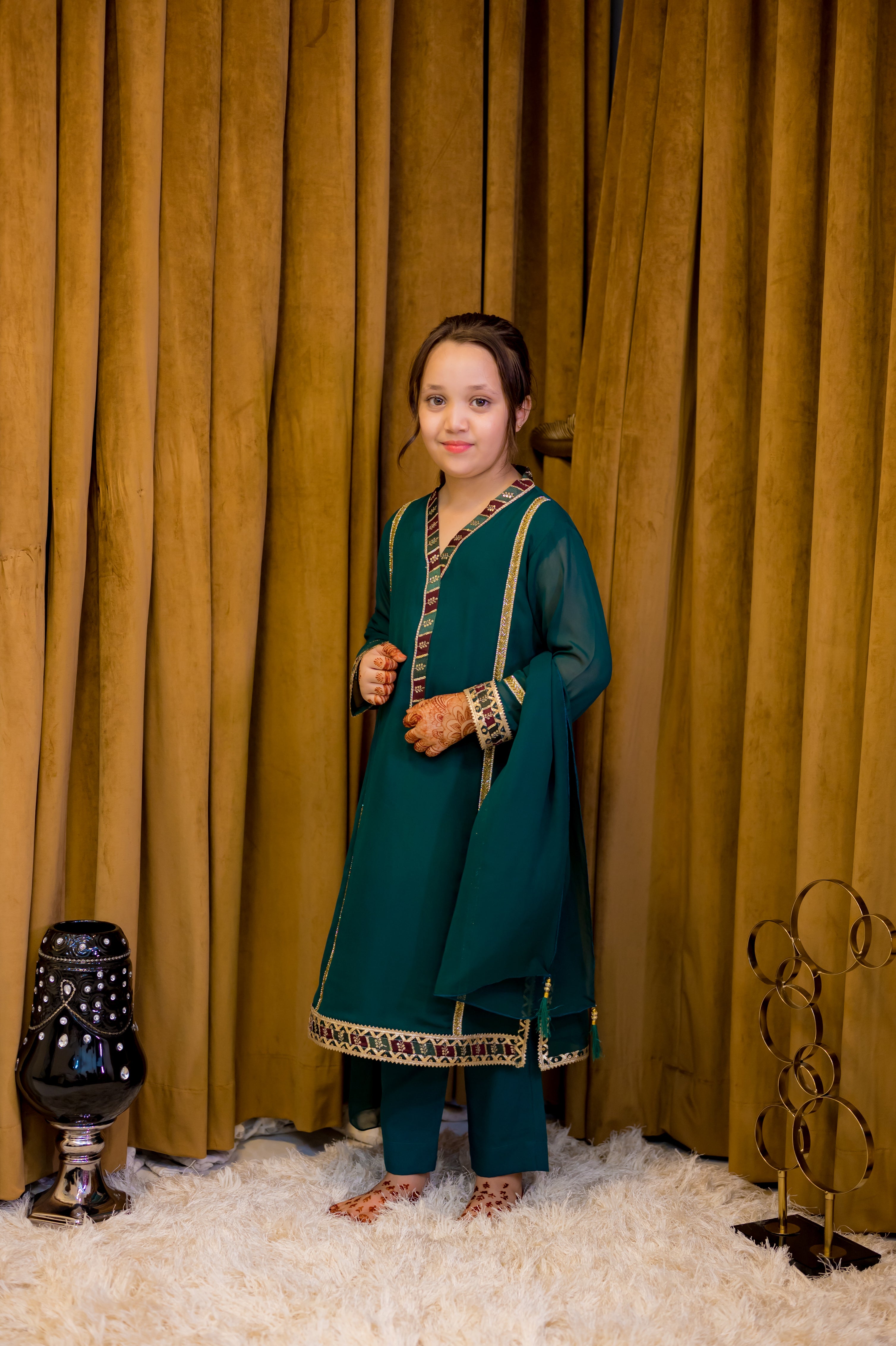 Bottle Green 3 Piece Georgette Suit