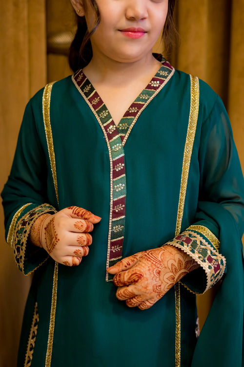 Bottle Green Georgette Suit - Shade For Teen 