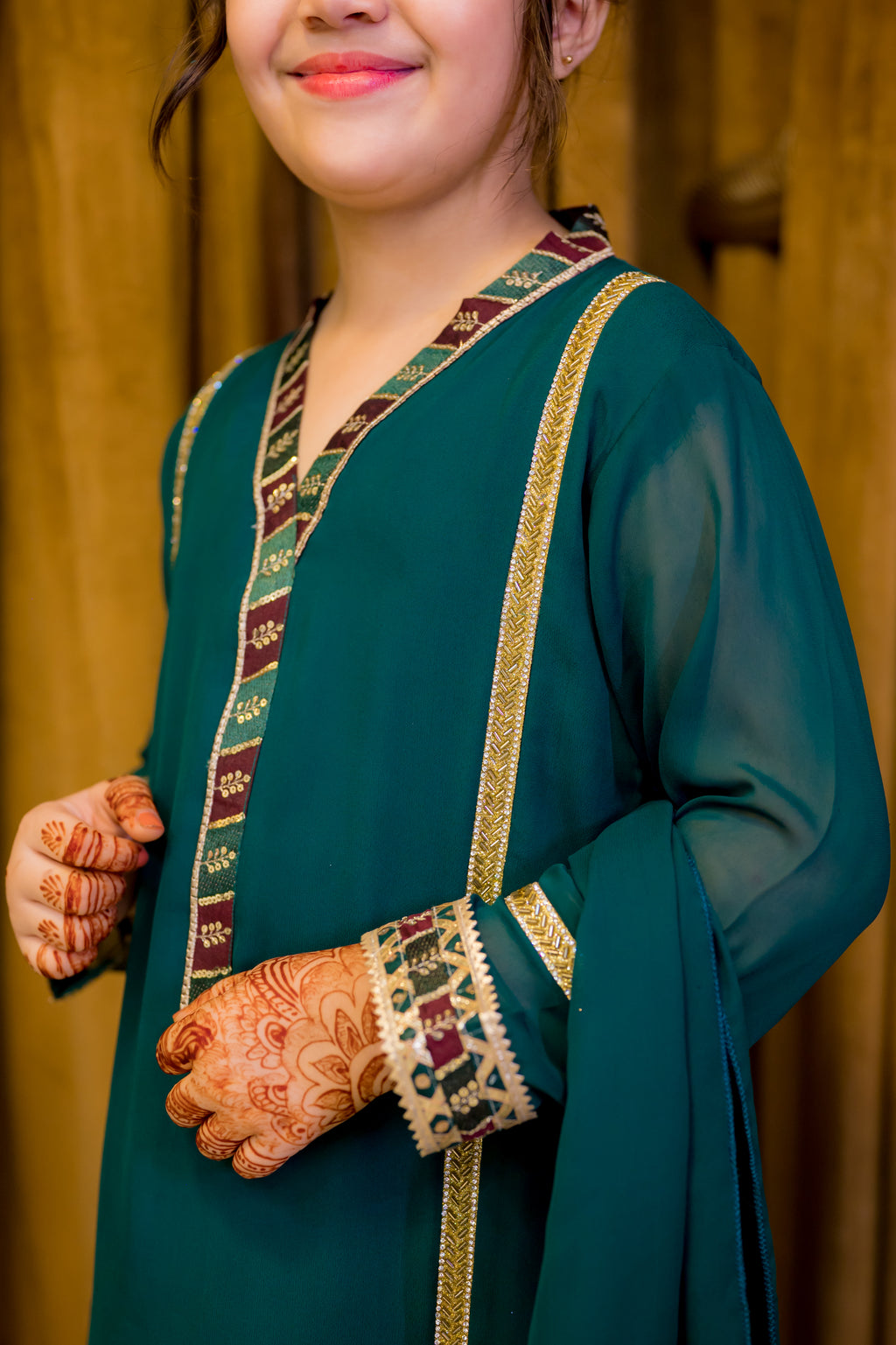 Bottle Green 3 Piece Georgette Suit