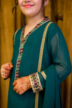 Bottle Green Georgette Suit - Shade For Teen 