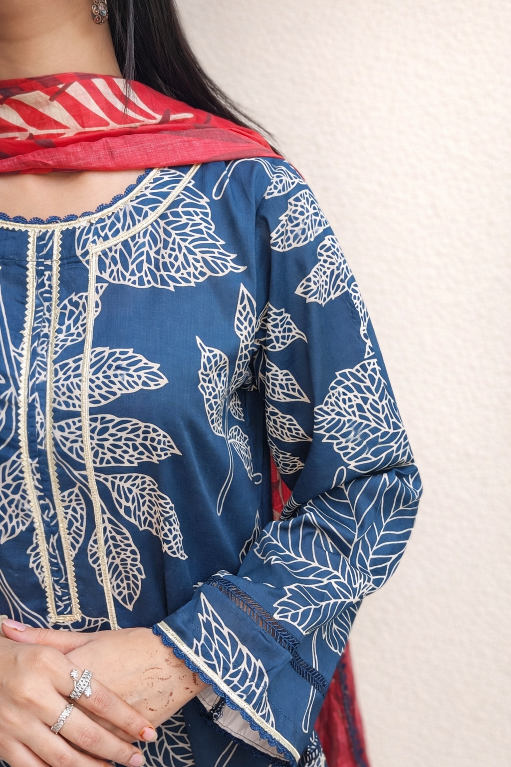 Midnight Blue Leaf Print 3 Piece Lawn