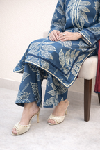 Midnight Blue Leaf Print 3 Piece Lawn