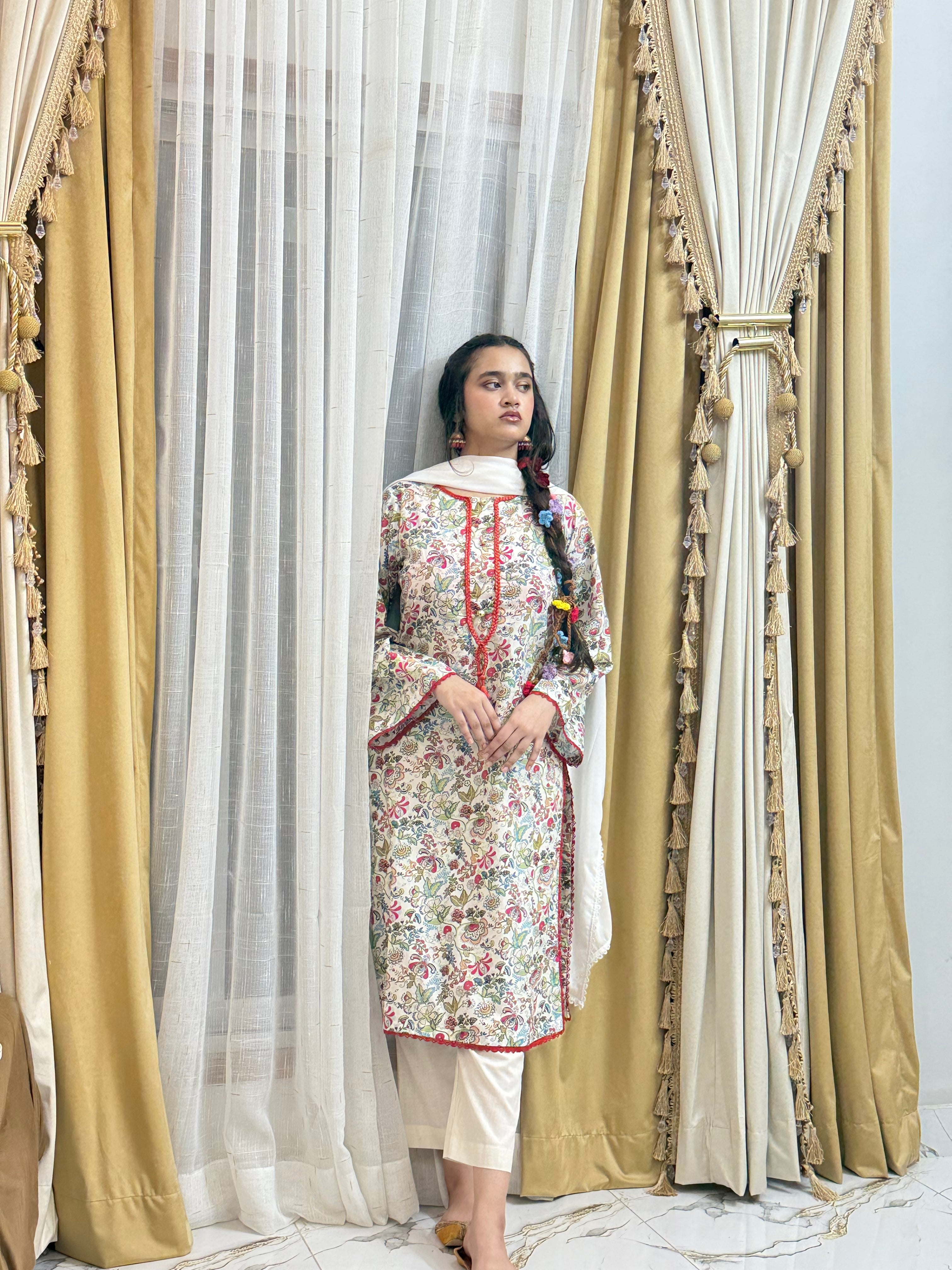 Soft Ivory Base With Delicate Floral Print