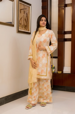 Cream Base Floral Cotton Silk