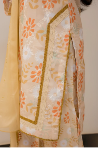 Cream Base With Mustard Floral 2 Piece Cotton Silk